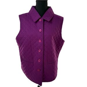 Drapers & Damons Purple Quilted Button Up Vest with Collar, Pockets Size P-Large